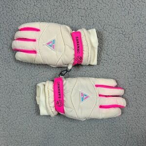 Vintage Saranac Gloves Womens Ladies Large White Pink
